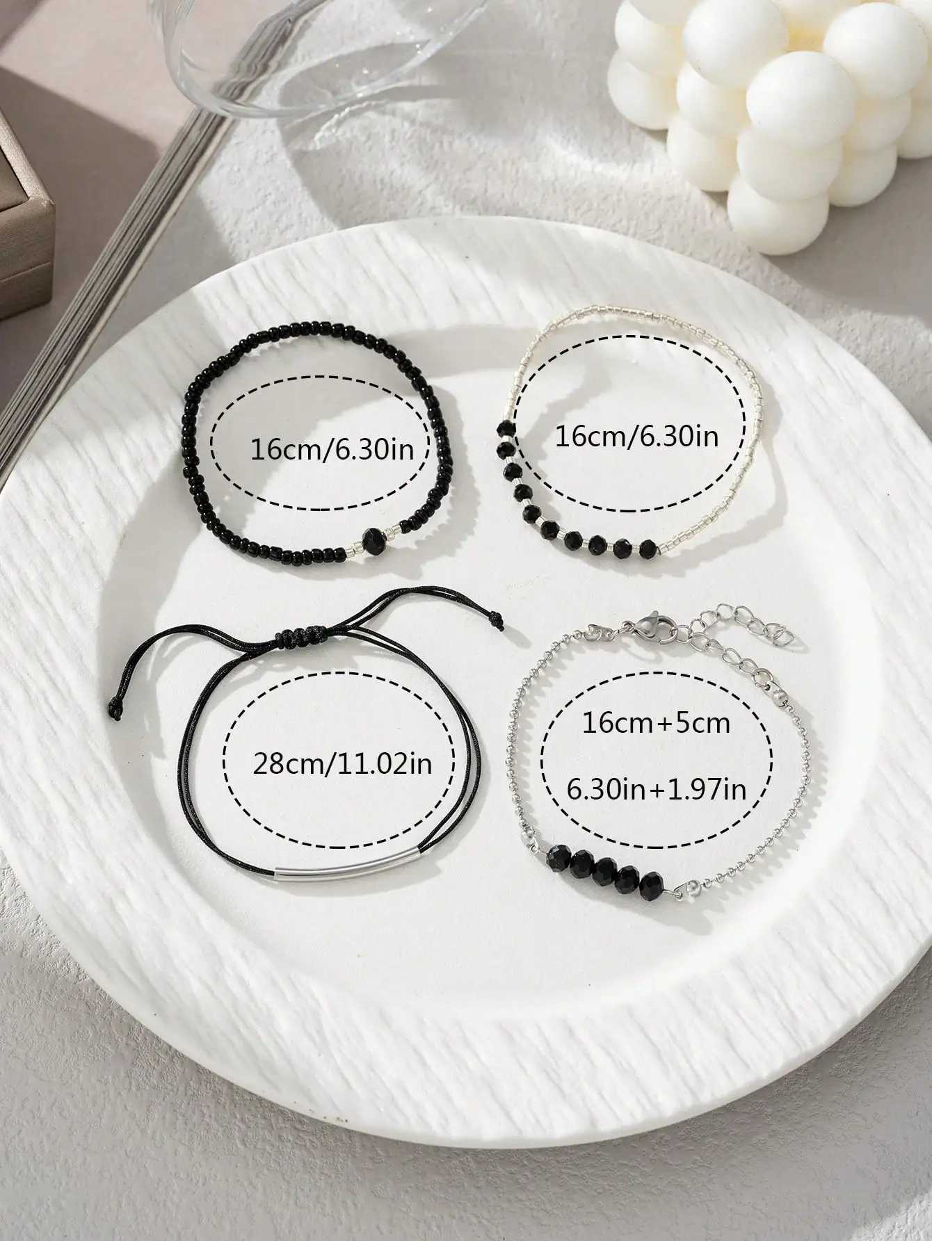 Fashionable handmade black crystal mini bead womens bracelet set vacation party jewelryX240921