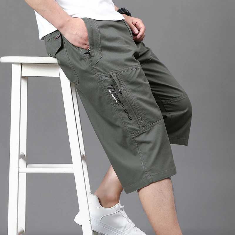 Mens Cropped Pants Cargo Shorts Big Size Below Knee Shorts Sports Short Pants Streetwear Hip Hop Straight Loose PantsX240921