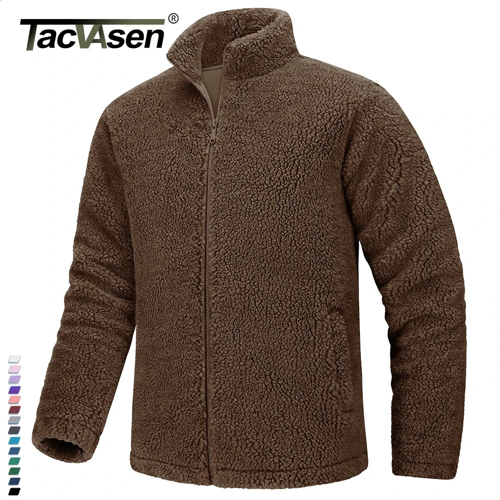 TACVASEN Winter Full Zip Up Warm Fleece Jackets Mens Fuzzy Sherpa Jacket Thicken Thermal Outdoor Fluffy Coat Zip Pocket Outwear 240911