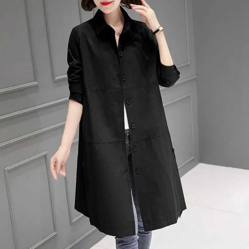 2024 Spring Autumn Brown Trench Coat Womens Mid-Long Windbreaker Fashion Loose Coat Single Breasted Outwear Overcoat FemaleX240921