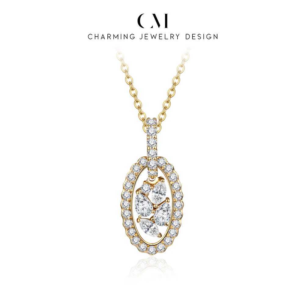 CHARMING 2024 Luxury Full D VVS1 Colored Moissanite Necklace Womens Solid 18K Gold Exquisite Wedding Jewelry W240918