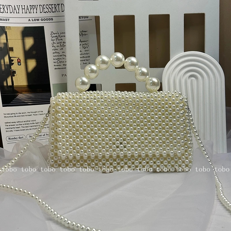 SHINE Pillow Comestic Pearl Beaded Box Long Belt Fashion Designer Crossbody Bags Unique Handle Ladies Vacation Travel Purses