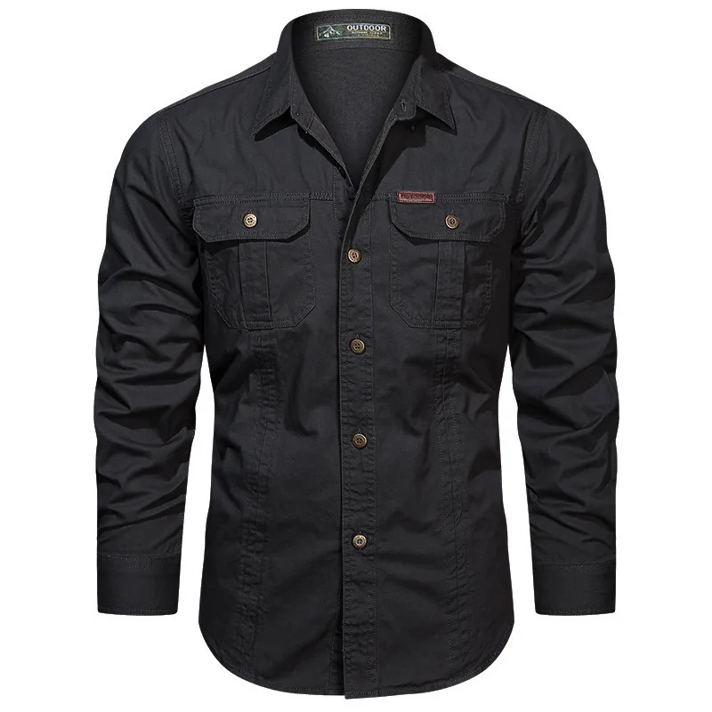 Men's Outdoor Military Multi-Pocket Long-Sleeved Cotton T-Shirt High-Quality Business Casual Shirt Oversized 5Xl