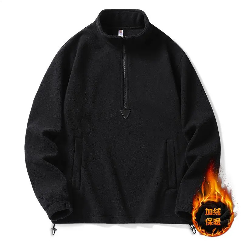 Mens sports shirt spring thick zipper mens hooded sweatshirt outdoor retro stand up collar basic solid top 240911