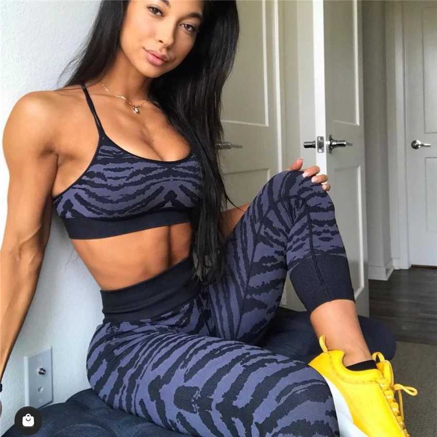 Yoga Outfit 2024 1/2PCS Pad Tiger Ensemble Womens Sports Bra Set Fitness Gym Leg Running High Waist Grab Pants Active H240921