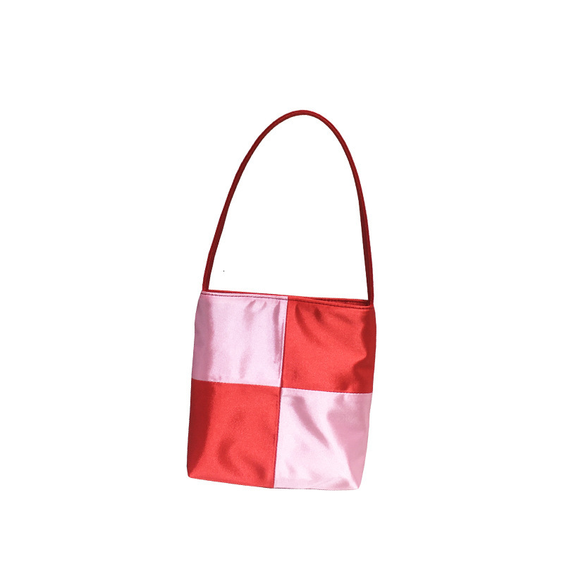 Women's 2024 new niche satin color patchwork women's checkerboard underarm handbag mini square bag