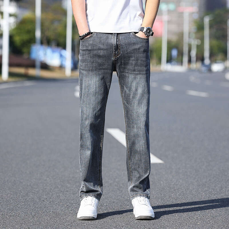 2024 Summer Jeans Men's Thin Loose Straight Pants Elastic Business Casual Versatile Long Pants Spring and Autumn Edition