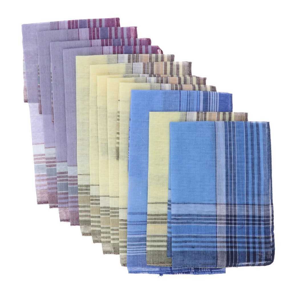 Set of 12/10pcs Mens Plaid Pattern Cotton Handkerchiefs Gentleman Classic Pocket Square HankyX240921