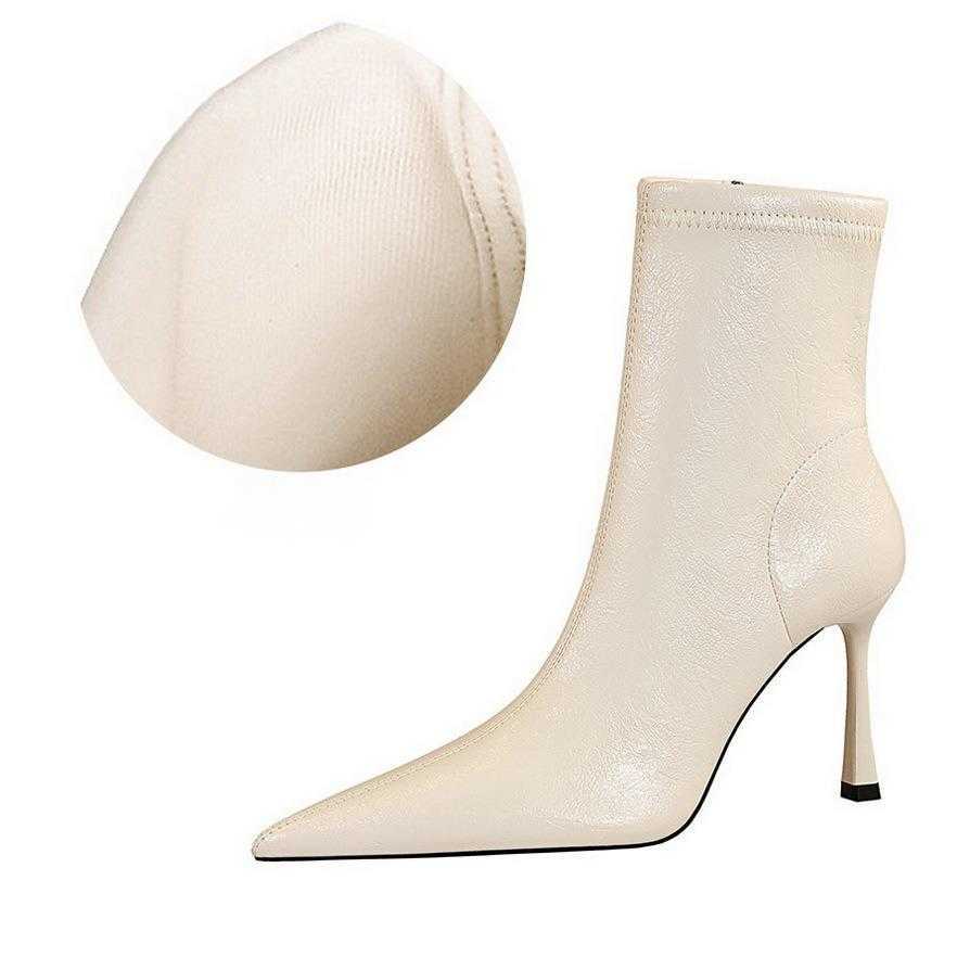 CMM Banquet Short Boots High Heels Thin Heels Pointed Toes Winter Side Zipper Short Boots Womens Boots