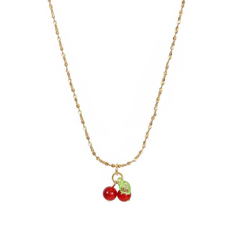 316L Stainless Steel Cherry Necklace Natural Stone Bead Pendant Necklace Womens Fashion Wedding Jewelry Birthday Gift W240918