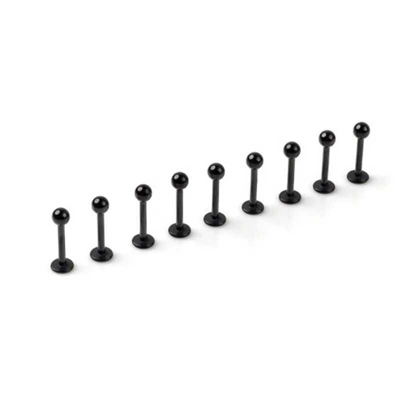 PINKSEE Lot 10pcs 16G Black Stainless Steel Labret Lip Ring Ball Stud Chin Piercing Bars Y240921