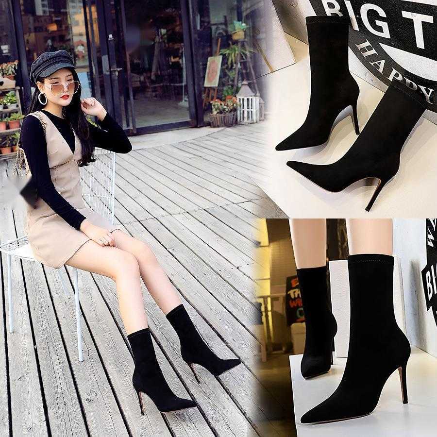 CMM Fashion Simple Pedicure Womens Boots Thin Heel High Heel Suede Pointed Sexy Nightclub Slim Boots