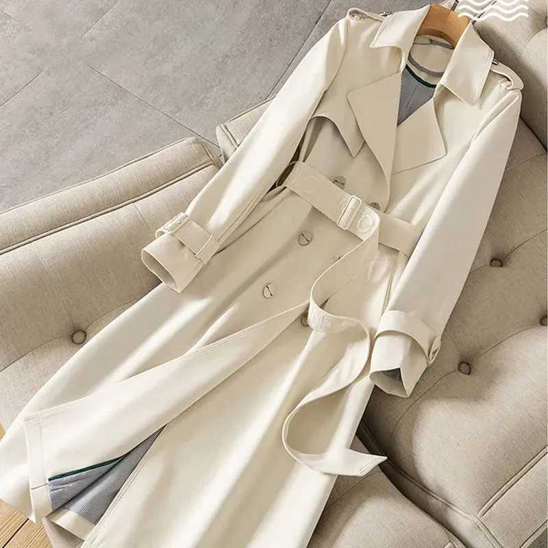 Spring Autumn Casual Women Mid-length Trench Coat With Letter Embroidery Sashes Double-breasted Lapel Female Windbreaker OutwearX240921