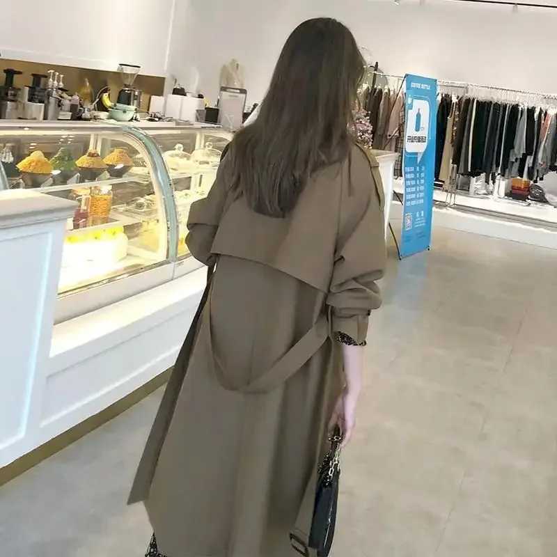 Korean Fashion Long Trench Coats and Jackets Women 2022 Autumn Winter Solid Color Classic Style Women Coat Casual Tops femaleX240921