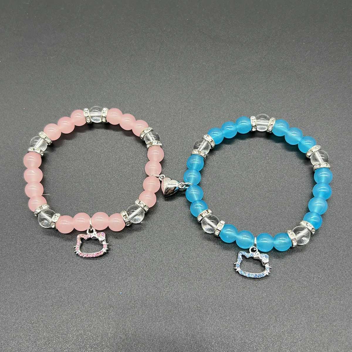 Halloween Spider Hello Cat Beads Charm Bracelets for Women Heart Magnetic Matching Couple Bracelets Girls Festival Jewelry GiftsXJ241214