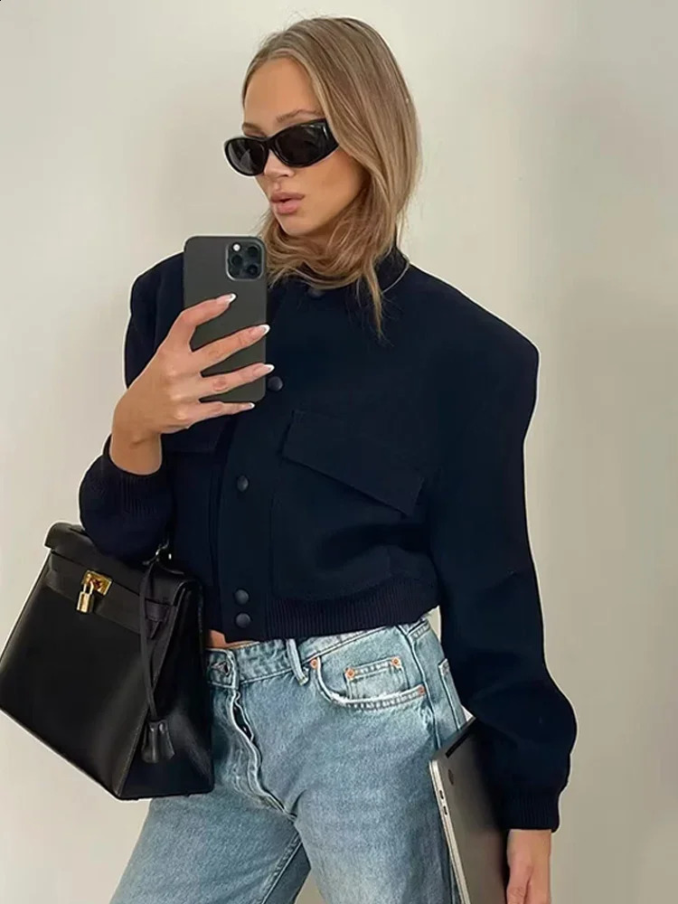 Spring Bomber Jacket Women Solid Long Sleeve Racing Fashion Pocket Coats Female Casual Vintage Outerwear Tops 240919