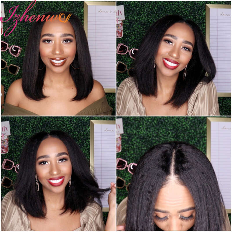 Transparent Kinky Straight Front Pre Plucked Yaki 13X4 Short Human Hair For Woman 4X4 Lace Closure Bob Wigs