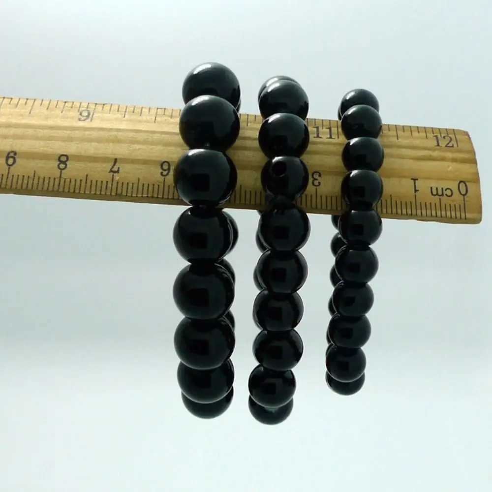 Black Obsidian Beads Bracelet Women Men Elastic Imitation Obsidian Strand Bracelets Healing Stone Ball Beaded Bracelet JewelryX240921
