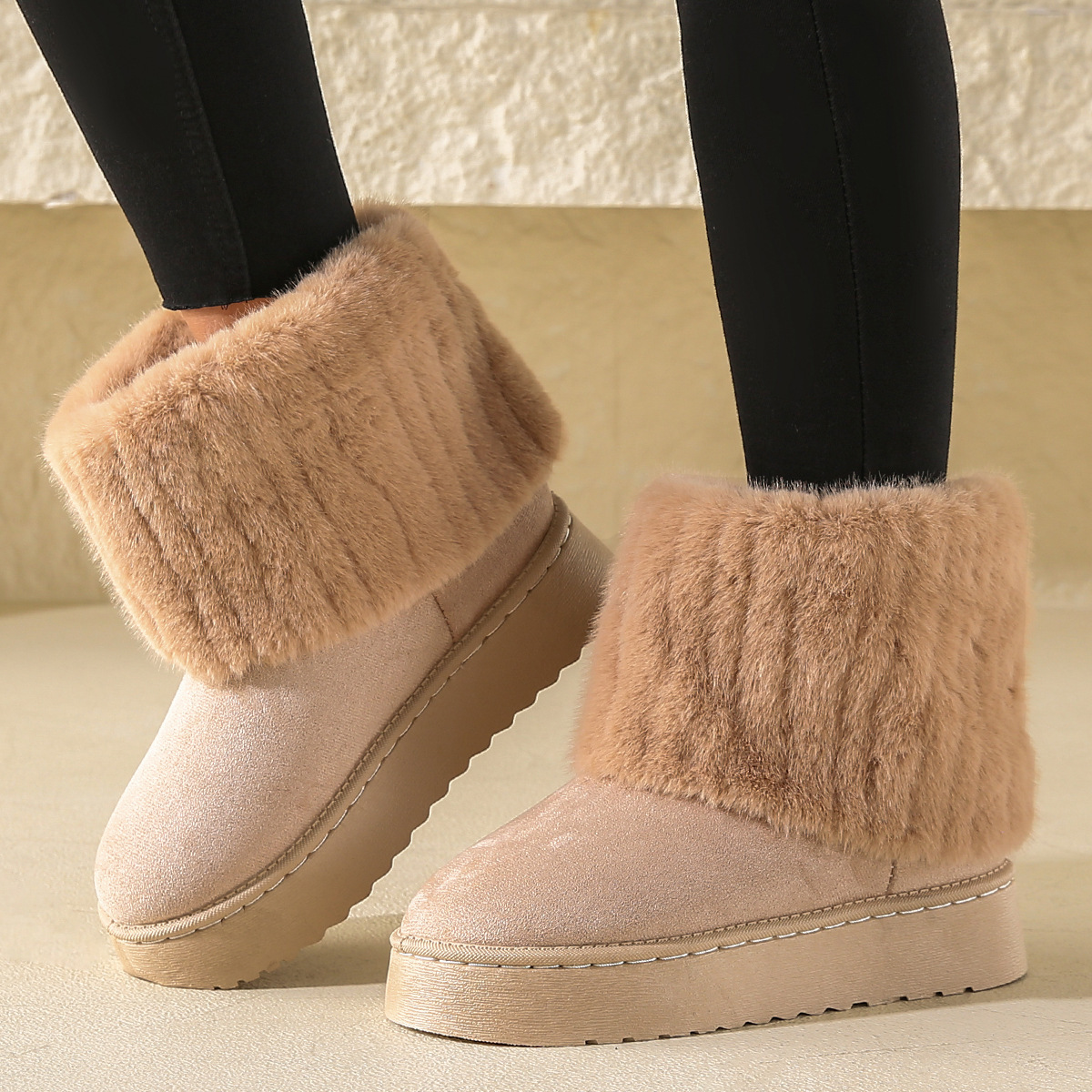 2024 Designer New Fur Striped Decoration Women Snow Boots Suede Autumn Winter Casual Thick Sole Midsole Warm And Comfortable Cotton Shoes