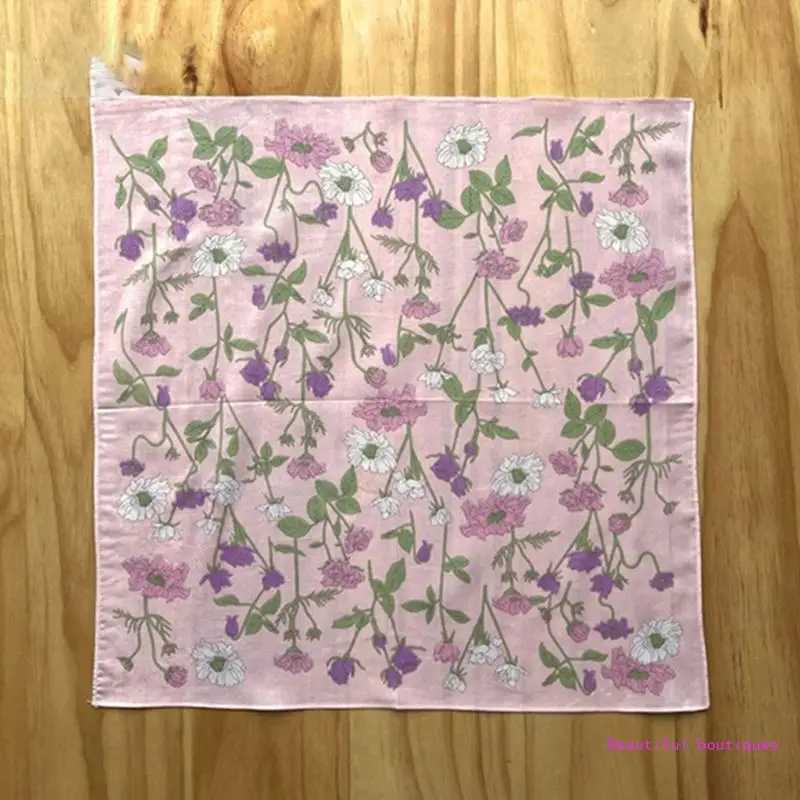 45x45cm Girls Women Printed Handkerchiefs Colorful Hankies Pocket Floral Pattern Square Hijab Handkerchiefs for Woman DropShipX240921