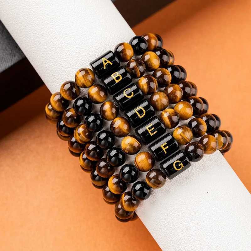 2022 Trendy Braided 26 Initial Letters Bracelet For Men Natural Tiger Eye Stone Alphabet Beaded Couple Bracelet Men WomenX240921