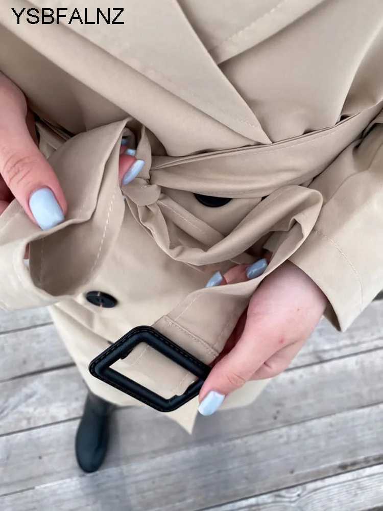 2023 Windbreaker Autumn Winter Women Lapel Double Breasted Trench Coats Office Long With Belt Lining Korean Fashion ClothingX240921