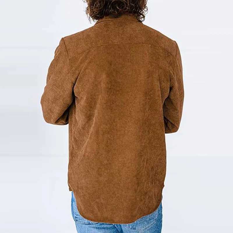 Autumn Daily Casual Solid Color Mens Shirt Corduroy Ribbed Long Sleeve Shirts For Men Vintage Button Turn-down Collar Shirt M240921