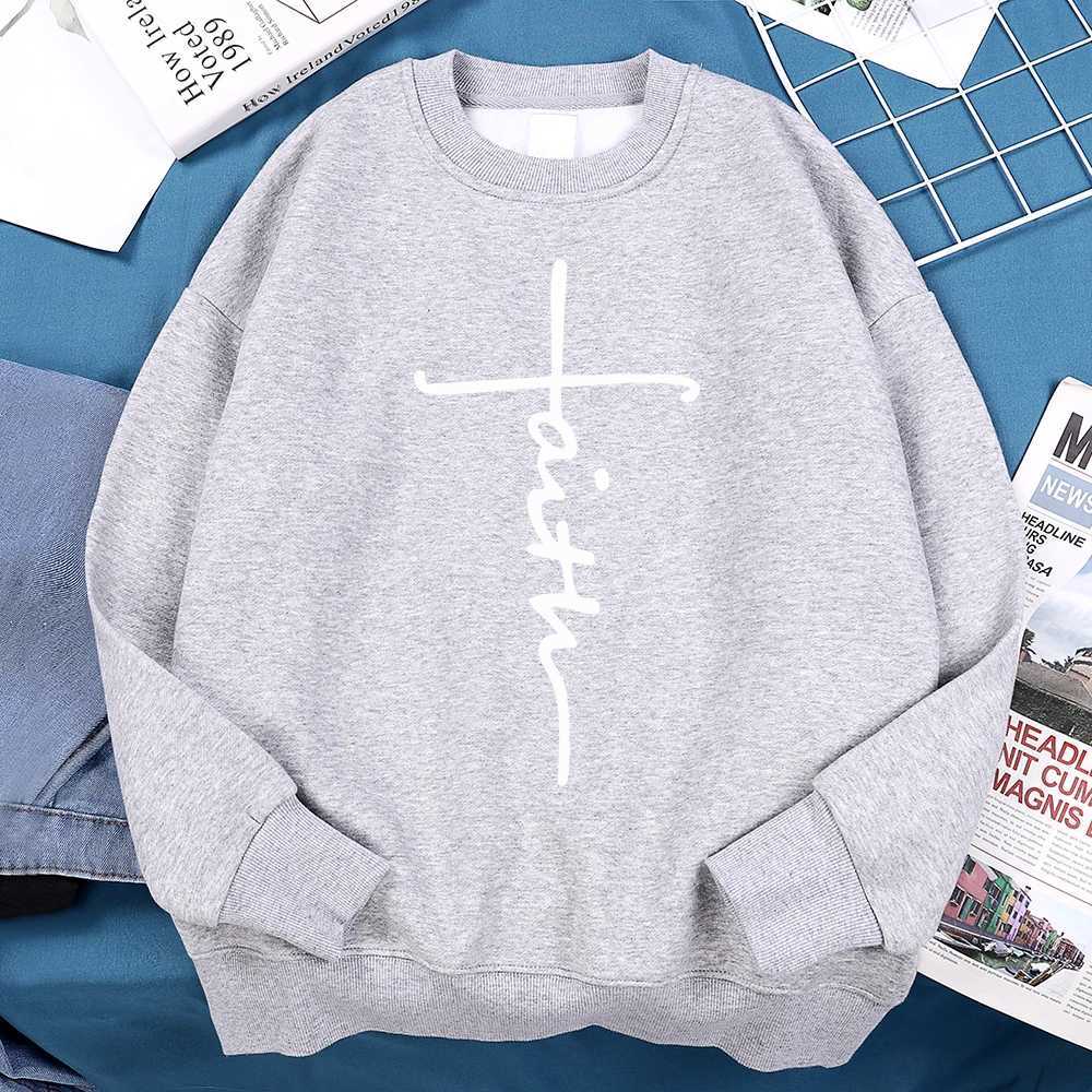 Faith Cross Letter Print Mens Hoodie Harajuku Wool Sweatshirt Loose Autumn Mens Street Fashion Warm Hoodie Womens Top W240921