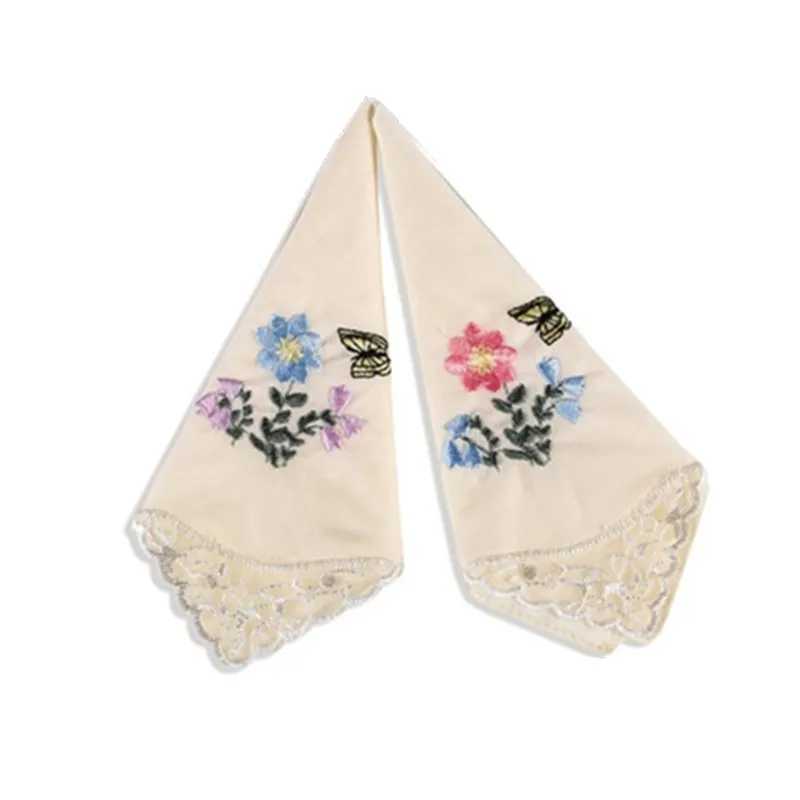 3Pcs 28x28cm Cotton Flower Embroidered Lace Hankie Towel Lady Handkerchiefs Women Washable Pocket Random ColorX240921