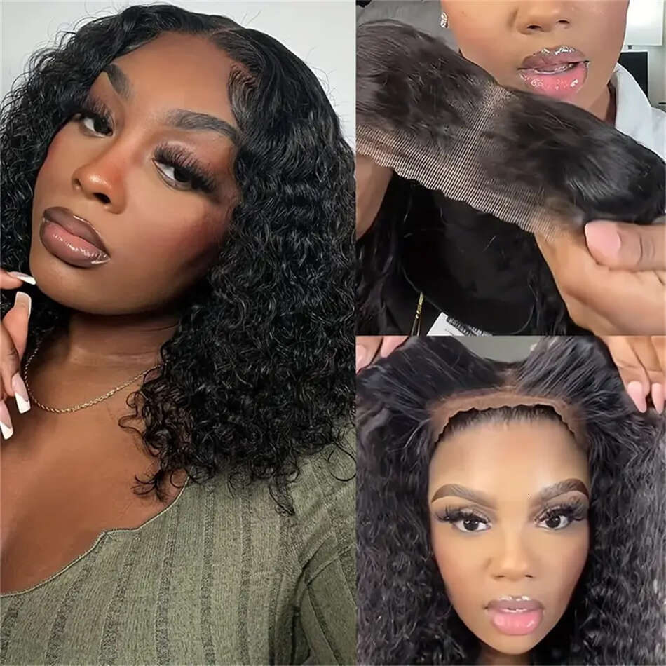 Bob Glueless Water Wave 4X4 Lace 180% Density For Women Human Brazilian Wigs 100% Natural Hair Wig 8-16 Inch