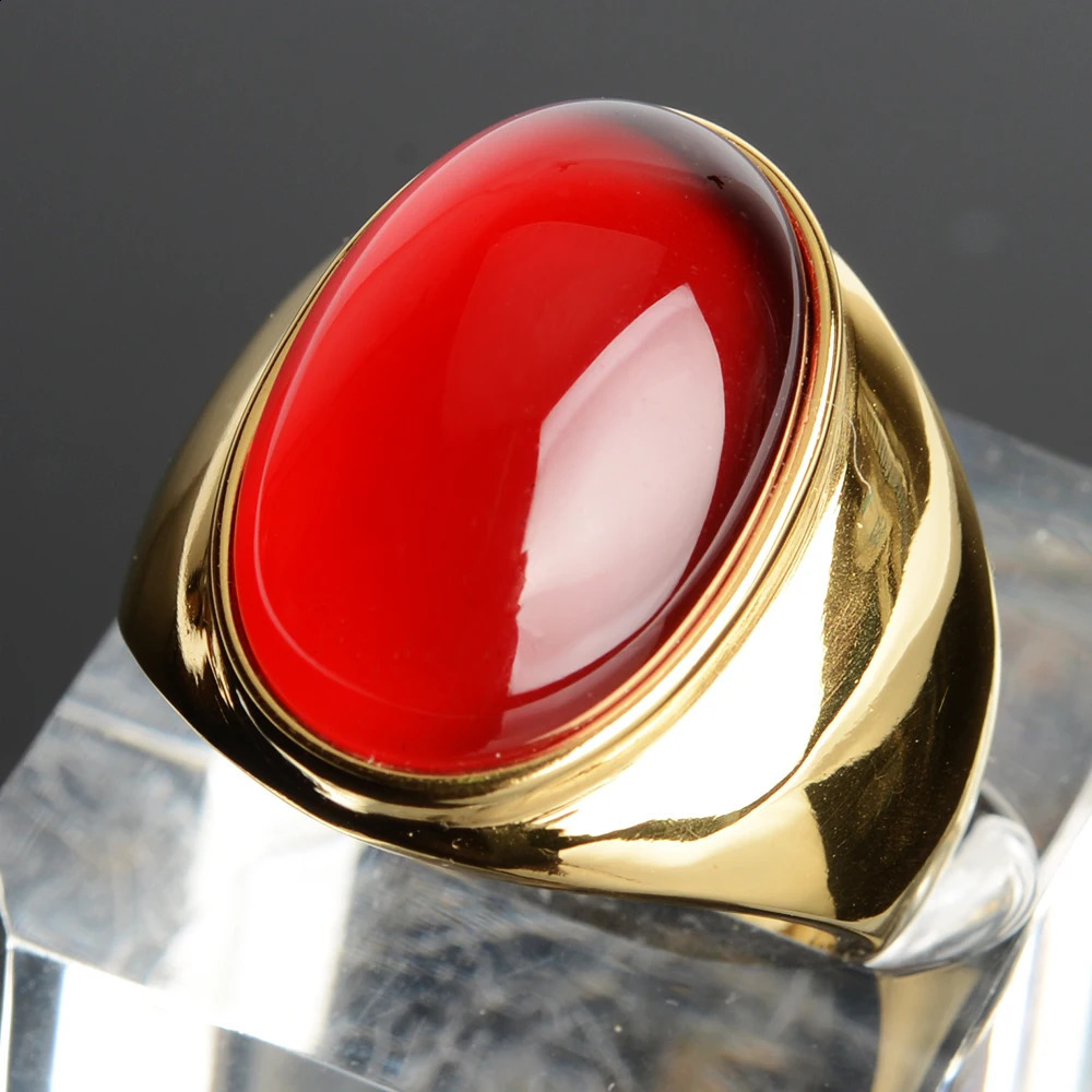 18k gold womens ring stainless steel jewelry with large cat eye stone unpainted mens accessories mens ring high quality 240918