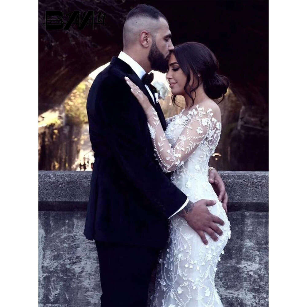 Arabic Long Sleeve Wedding Dresses With Detachable Train Lace Appliques Romantic Bride Dress Vestidos Novia Robe De Mariee