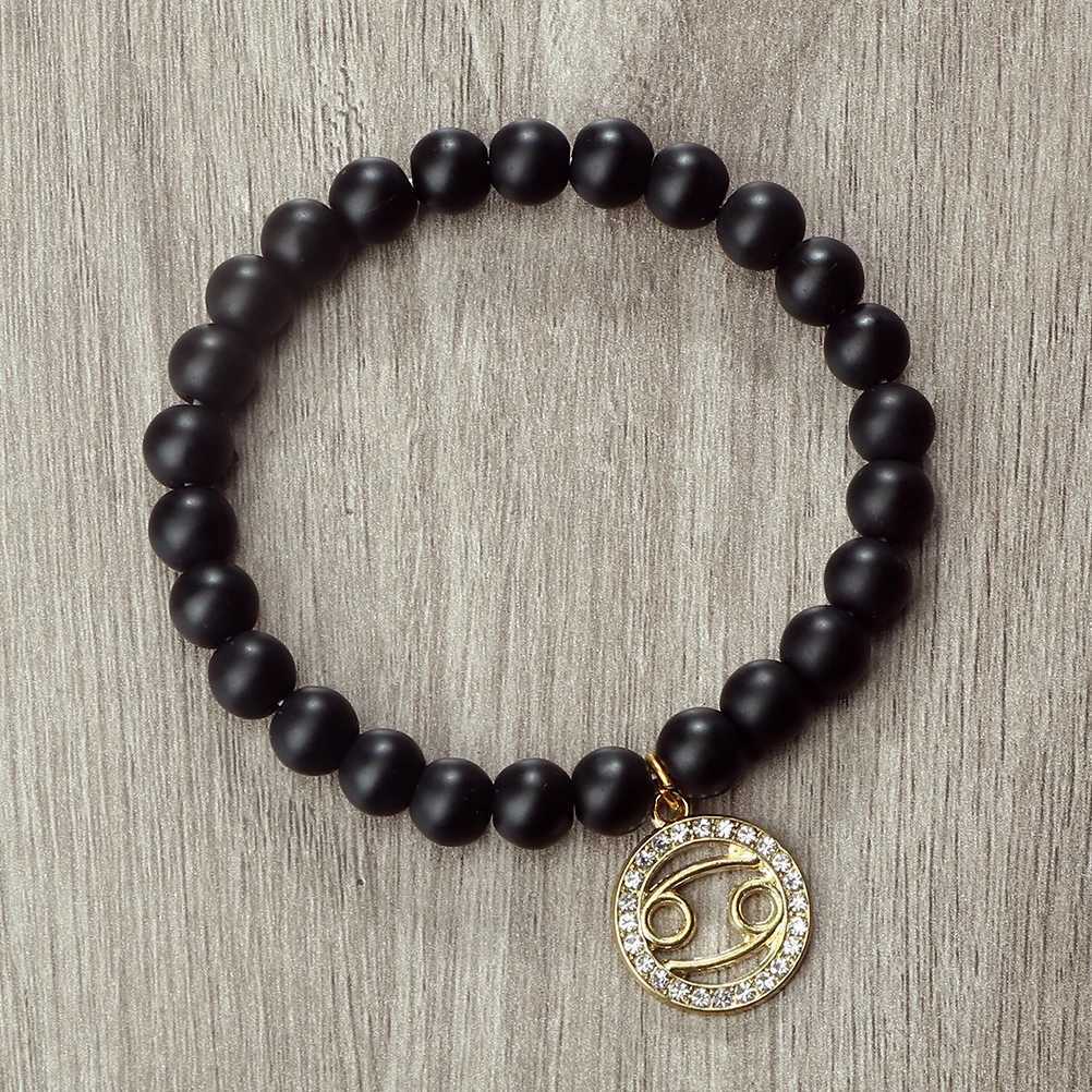 New Twelve Signs Gemini Charm Elastic Bracelet Women Men Natural 8mm Black Matte Couple Bangles Pulsera Chain Jewelry GiftX240921