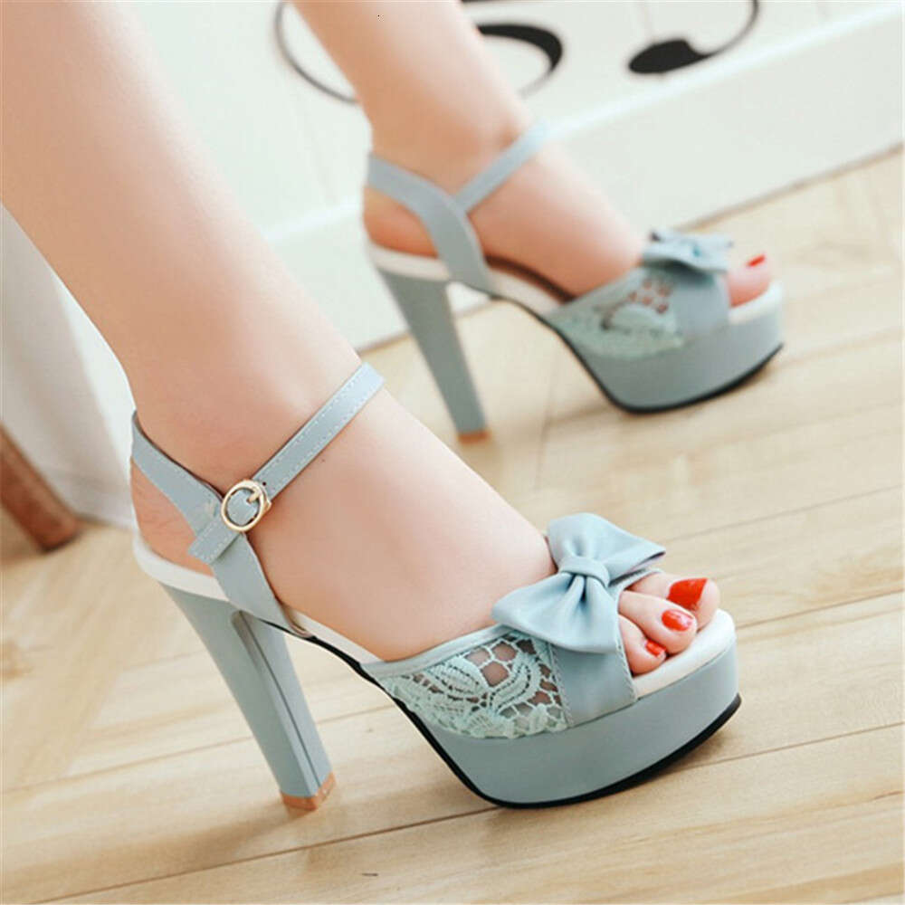 Women Summer Lace Bow Mesh Shoes Fish Mouth High Heel Ladys Platform Sandals Evening White Dress Wedding Female Atos De Mujer