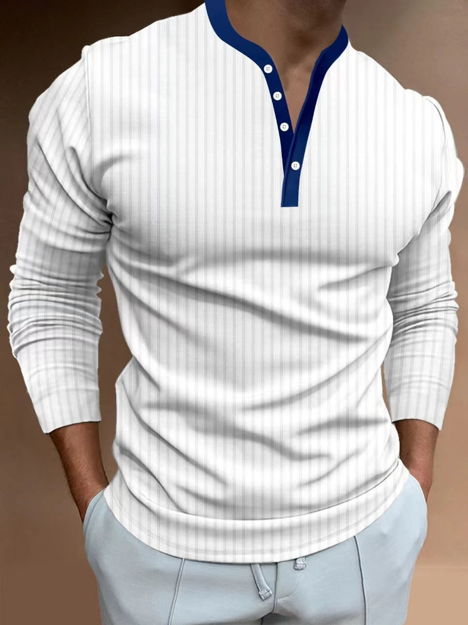 2024 Spring and Autumn breathable long sleeve POLO shirt Mens casual street solid color Top loose POLO Shirt 240914