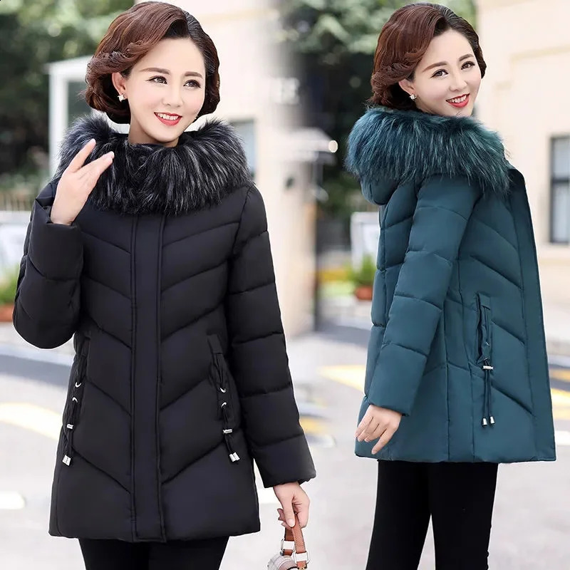 Winter Jacket Womens Parkas Long Coat Fur Collar Hooded Jackets Overcoat Thick Warm Cotton Padded Coat Puffer Parka 240920