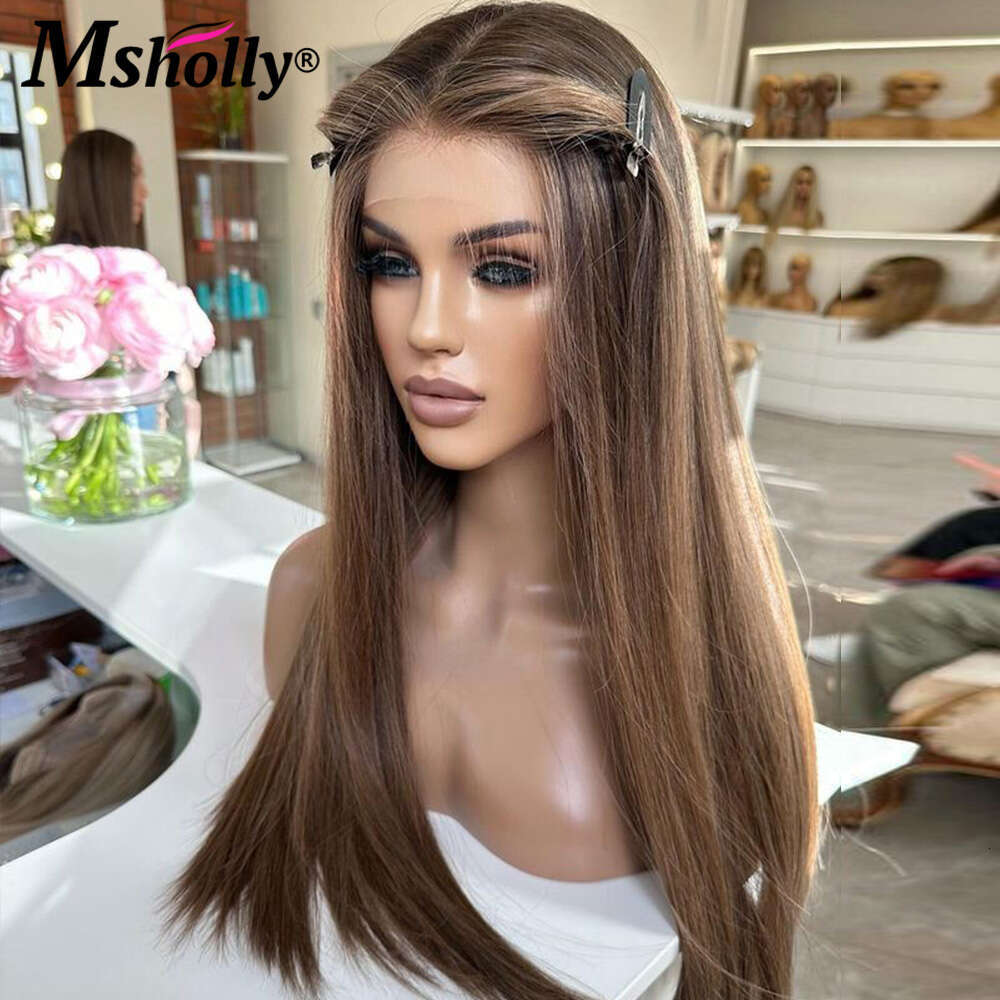 Highlight Chocolate Brown 13x4 Lace Front Bone Straight Preplucked Human Hair Wig Brazilian Colored Remy Wigs