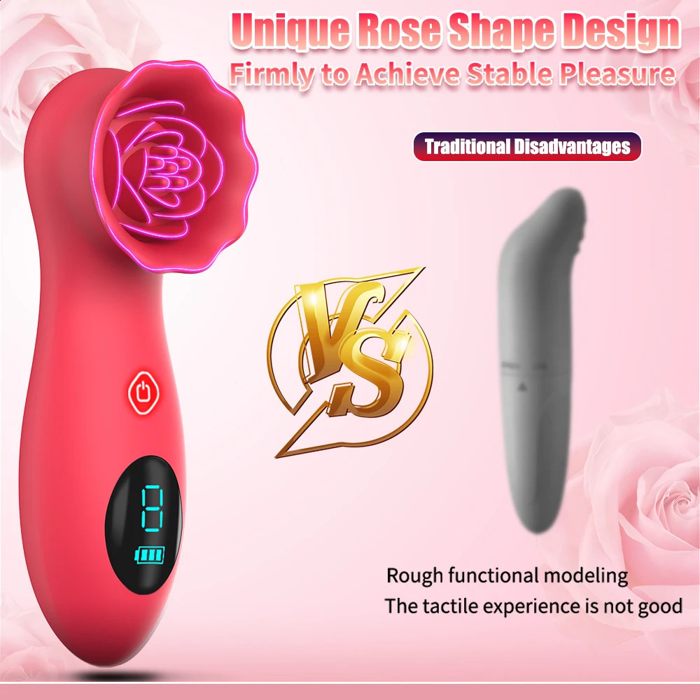 Rose G-Spot Vibrator Female Nipple Massager Glans Clitoris Stimulator Battery Display Vibrating Maturbator Sex Toys for Adult 240914