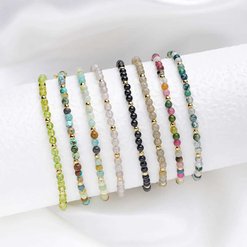 3MM Naturnal Stone Beads Bracelets For Women on Hand Luxury Jewelry Sets Wholesale Bangle Party Gift Tourmaline HandworkX240921