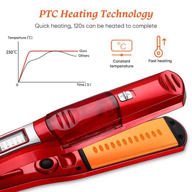Professional tourmaline ceramic 2-in-1 straightener and curling iron steam straightener for straightening and curling hair W240807