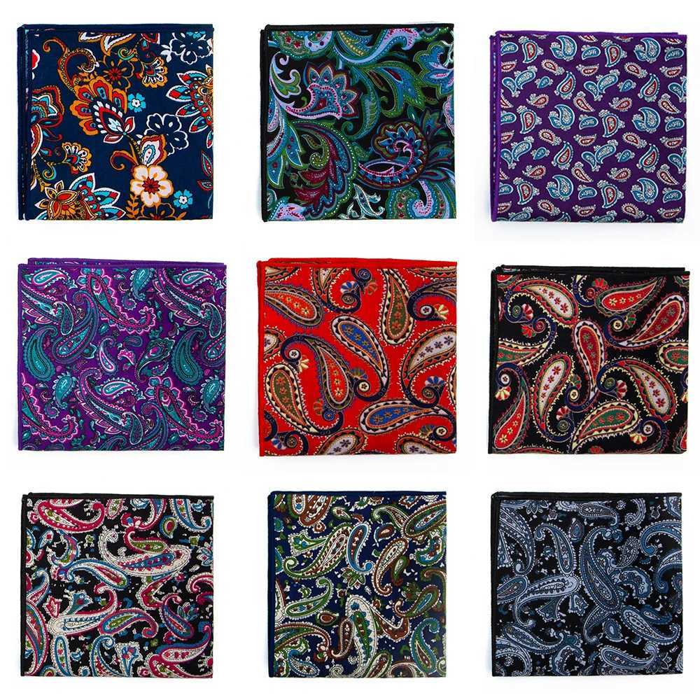 Cotton Handkerchie new 25x25cm printed flower paisley pocket square fashionable retro set pocket towel W240921