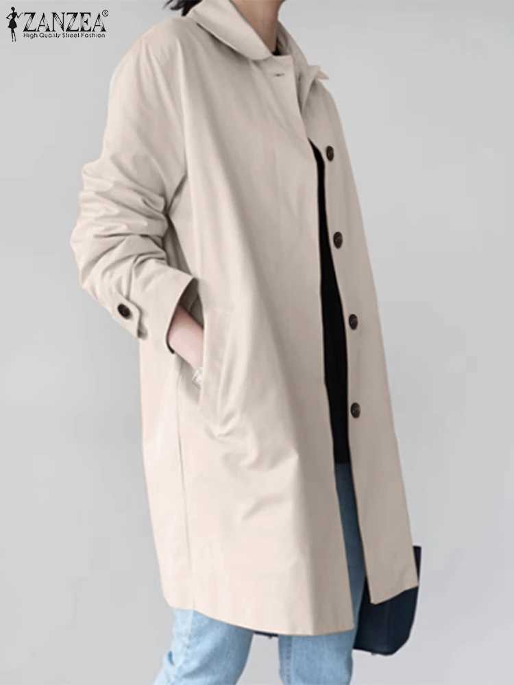 Autumn Women Long Trench ZANZEA Fashion Windbreaker Coat Casual Long Sleeve Buttons Down Jackets Solid Loose Thin Outwear 2023X240921