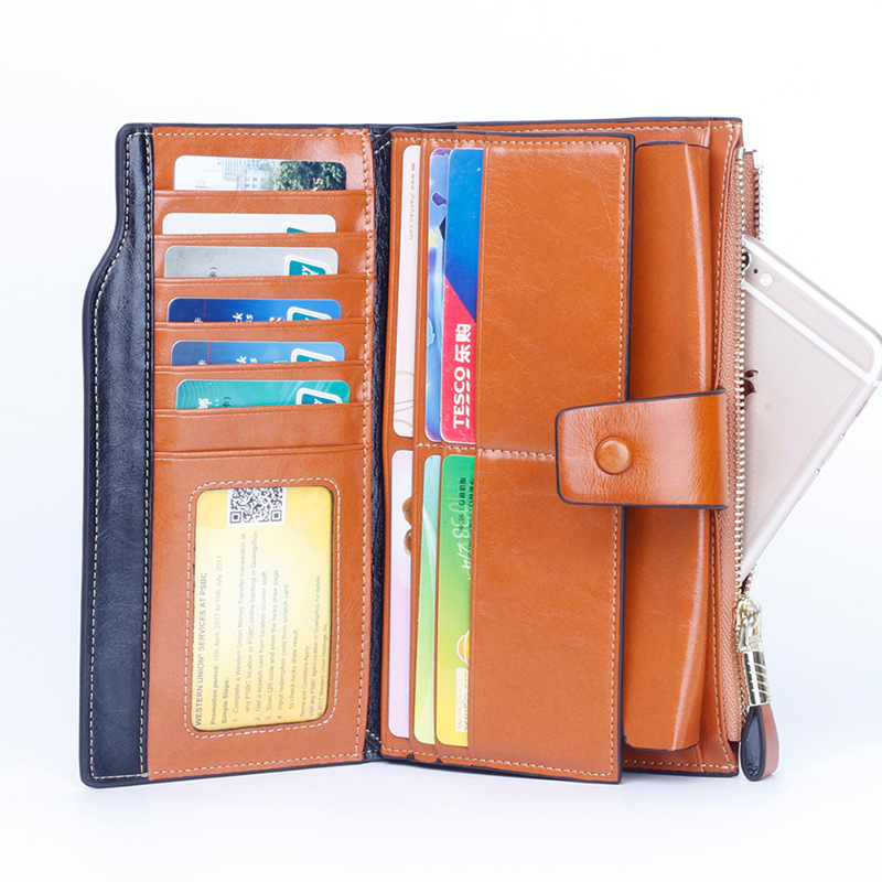 Large capacity multifunctional long women's Rfid leather handbag wallet
