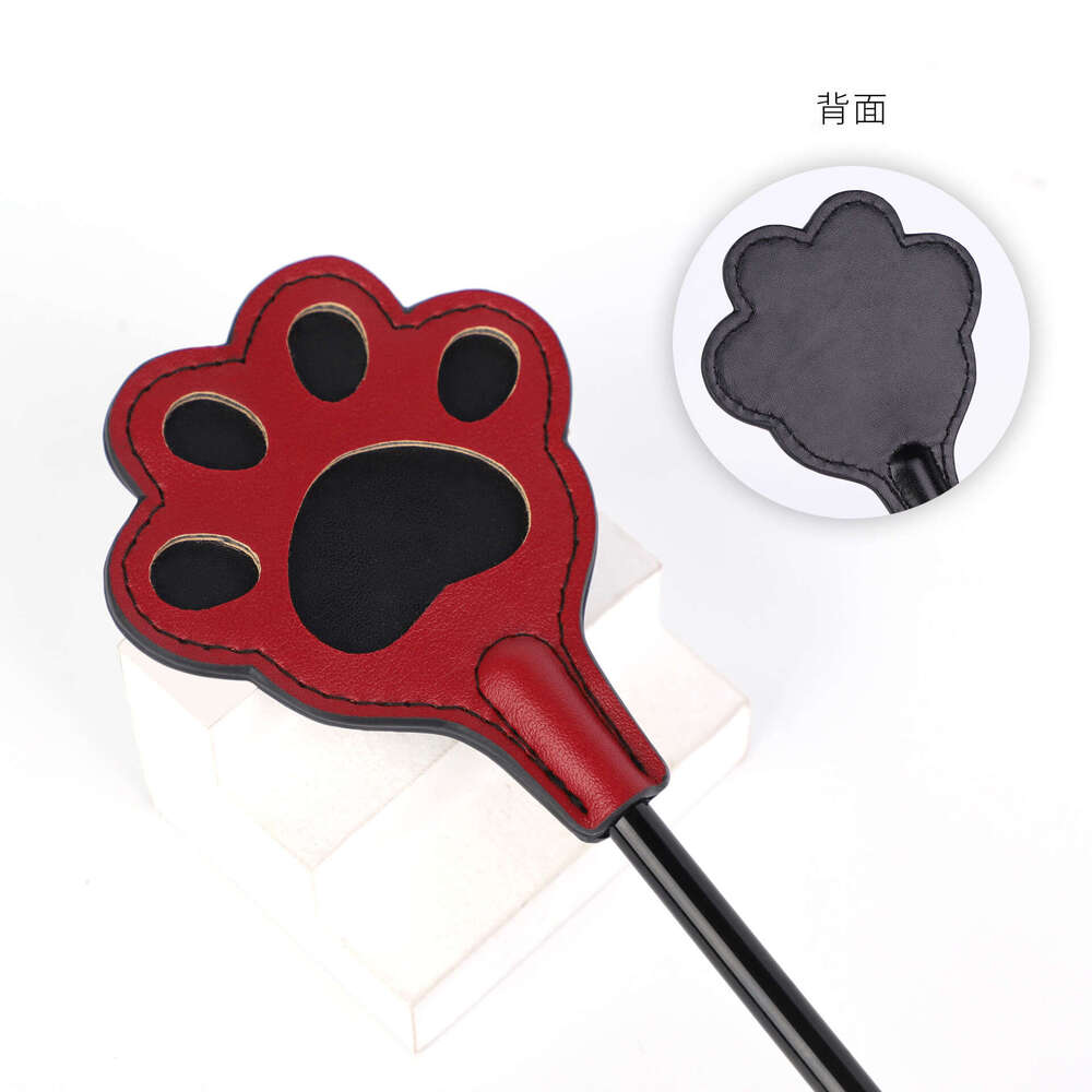 Adult SM prop training reprimand leather whip long pole black and red cat paw patting pu fun racket alternative sex toys