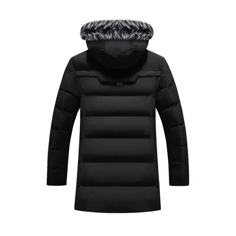 Men's Down Parkas Male Autumn Winter Mens Thickened Warm White Hooded Jacket Parkas Multi Pockets Padded Overcoat Long Men Windproof Jacket Coats