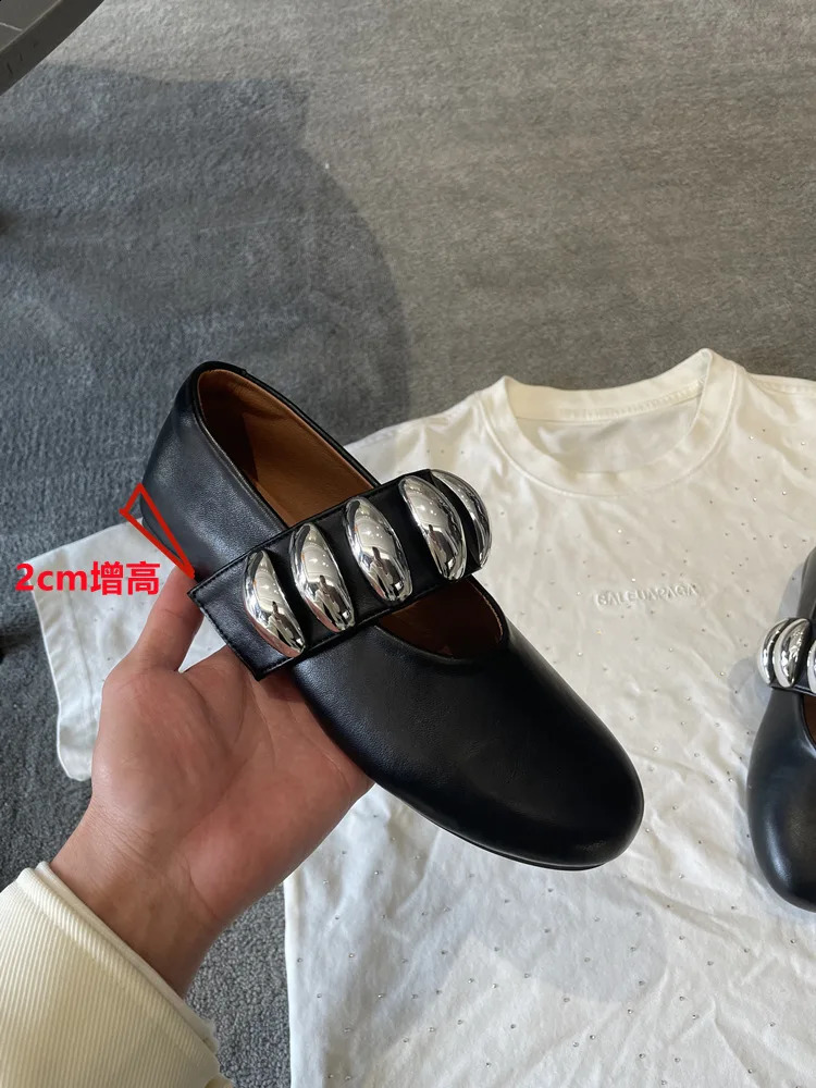 Diamond Stud Ballet Flat Shoes Womens Silver Leather Crystal Shoes Comfortable Party and Banquet Shoes 240919
