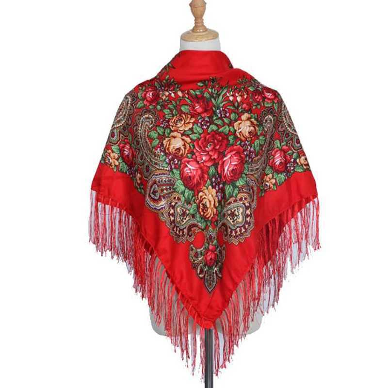 Printed shawl oversized square blanket Russian womens wedding tassel scarf cotton handle chief autumn shawl retro fashion W240921