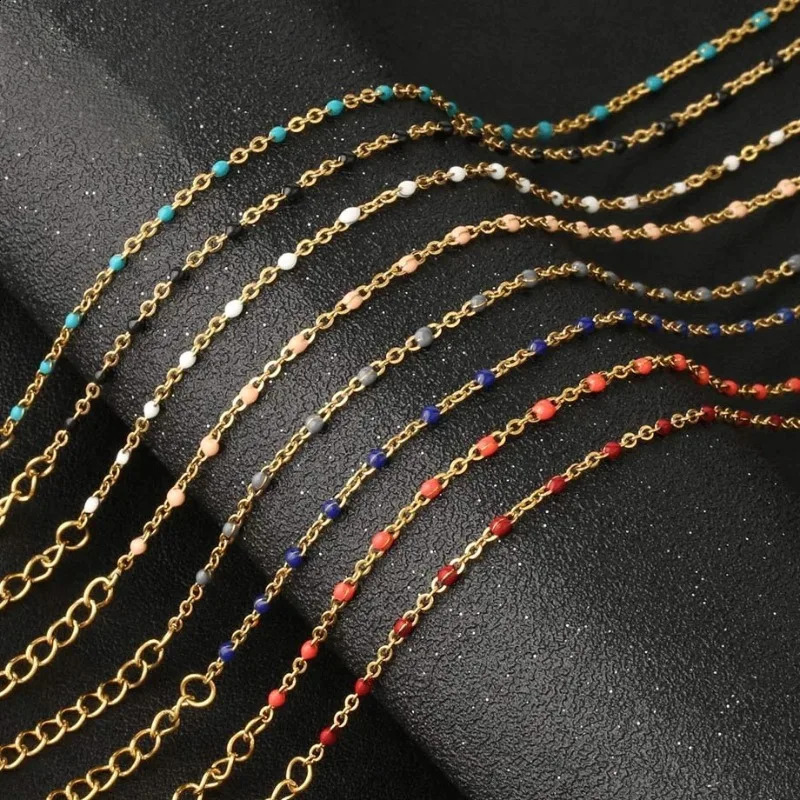 1PC Stainless Steel Link Cable Chain Bracelets Gold Color Metal Chains Multicolor Enamel Beads for Women Bohemian Jewelry Gifts 240919