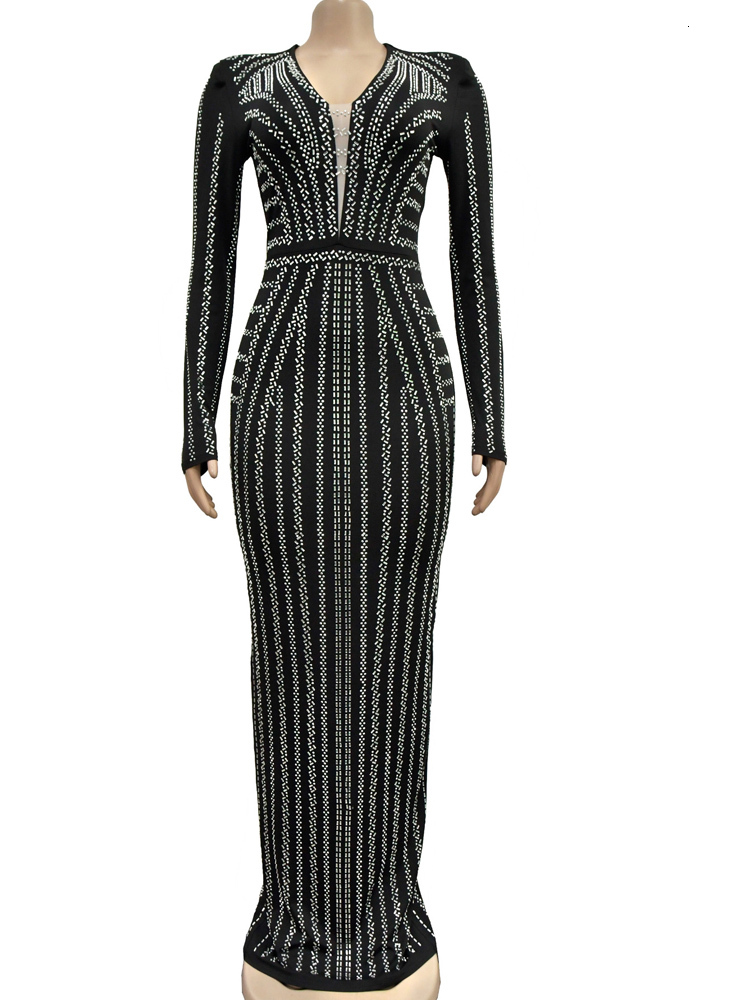 Beyprern Sparkle Sier Rhie Maxi Elegant Party Dresses For Women Crystal Long One-Piece Dress Gown Birthday Outfits
