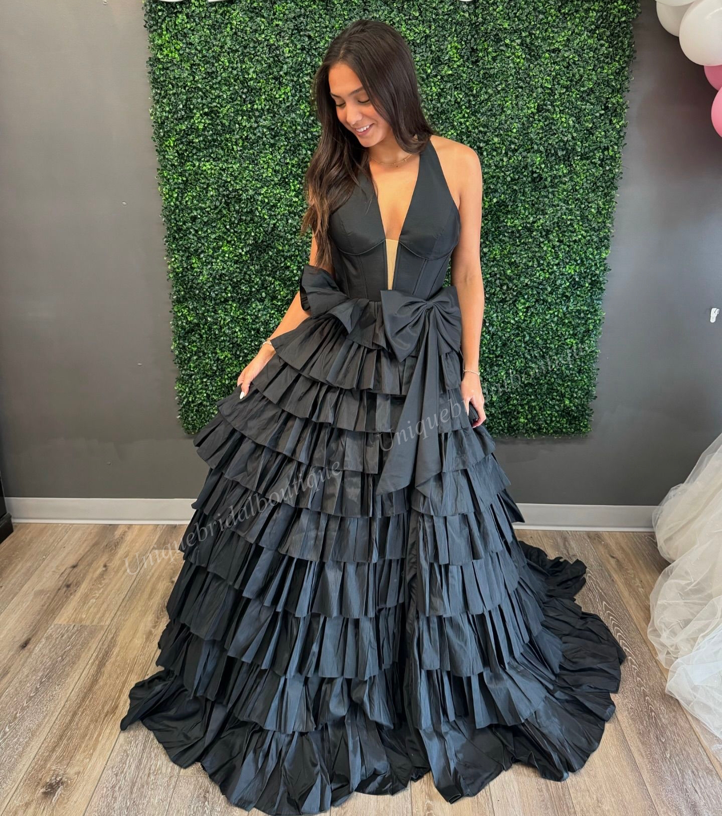 Fuchsia Prom Dress Bow Taffeta Ruffle Ballgown Senior Junior Pageant Gown Winter Formal Party Wedding Guest Red Capet Runway Gala Black-Tie Charity Ba